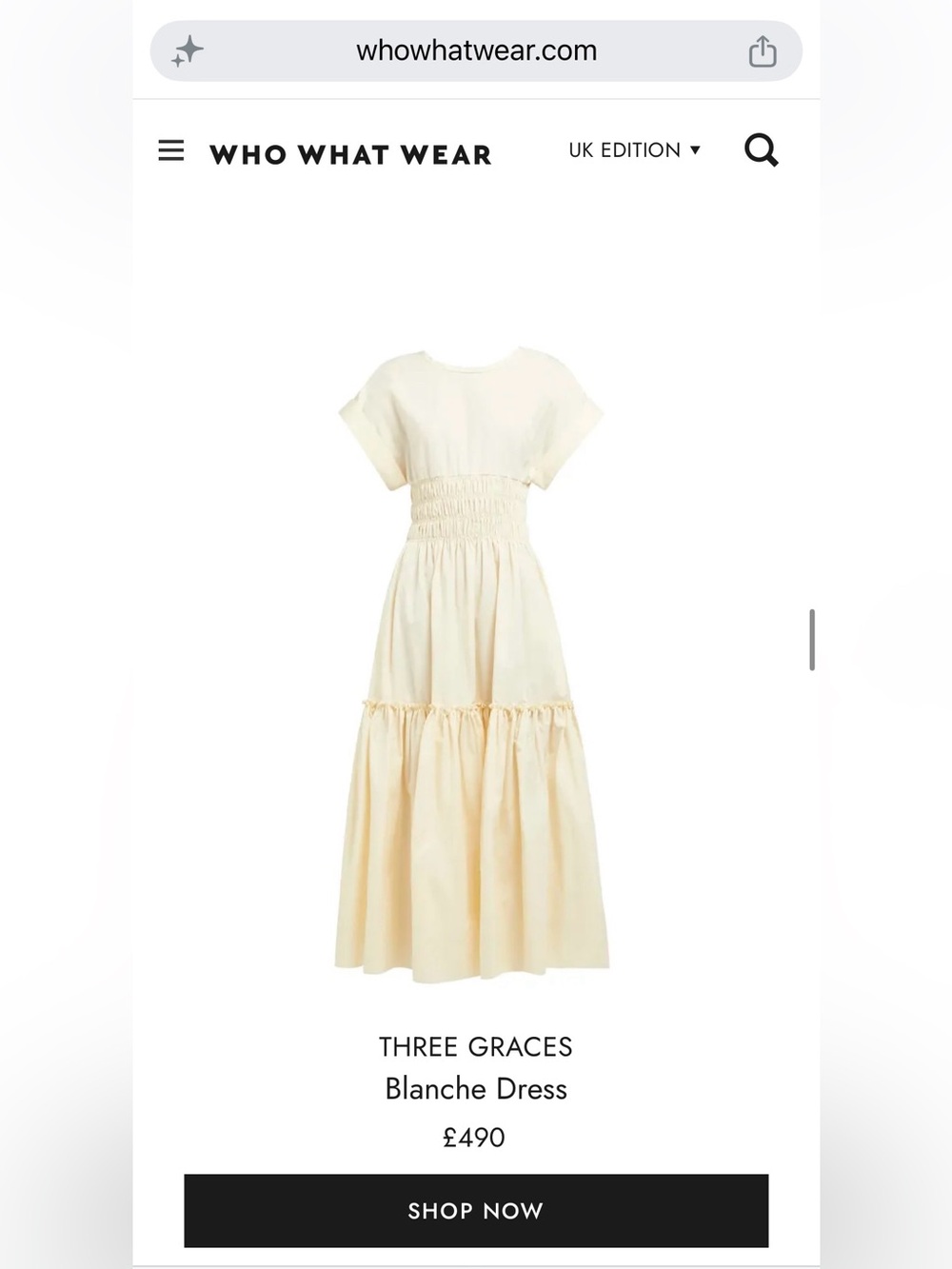 EUC: THREE GRACES Blanche Dress, Cotton Poplin - Ecru, sz Medium - Picture 2 of 9